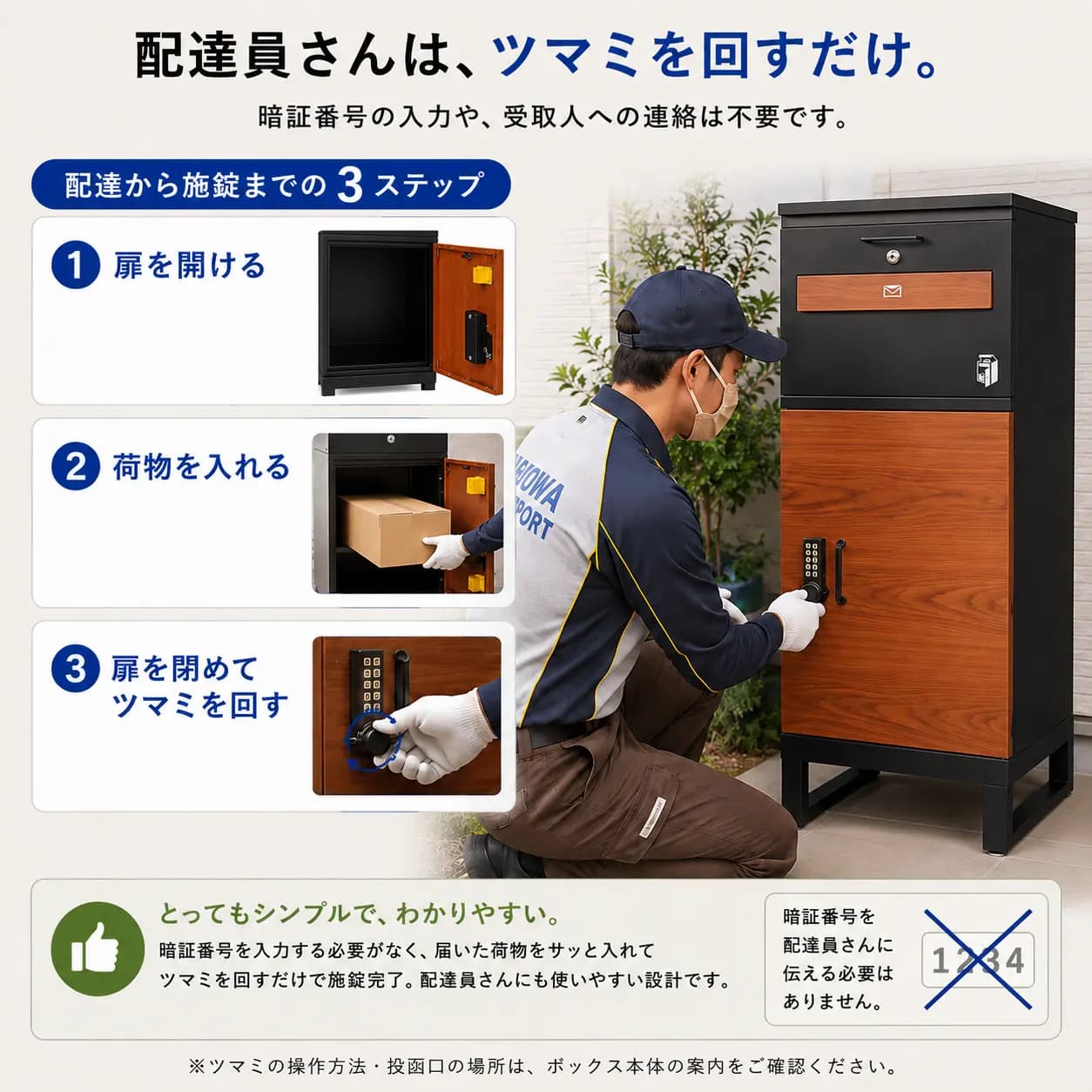 【稼働品】  K34243 箱付 保証書付 宅配ボックス ルスネコボックス Premium｜デジタルキー・木目ブラック
