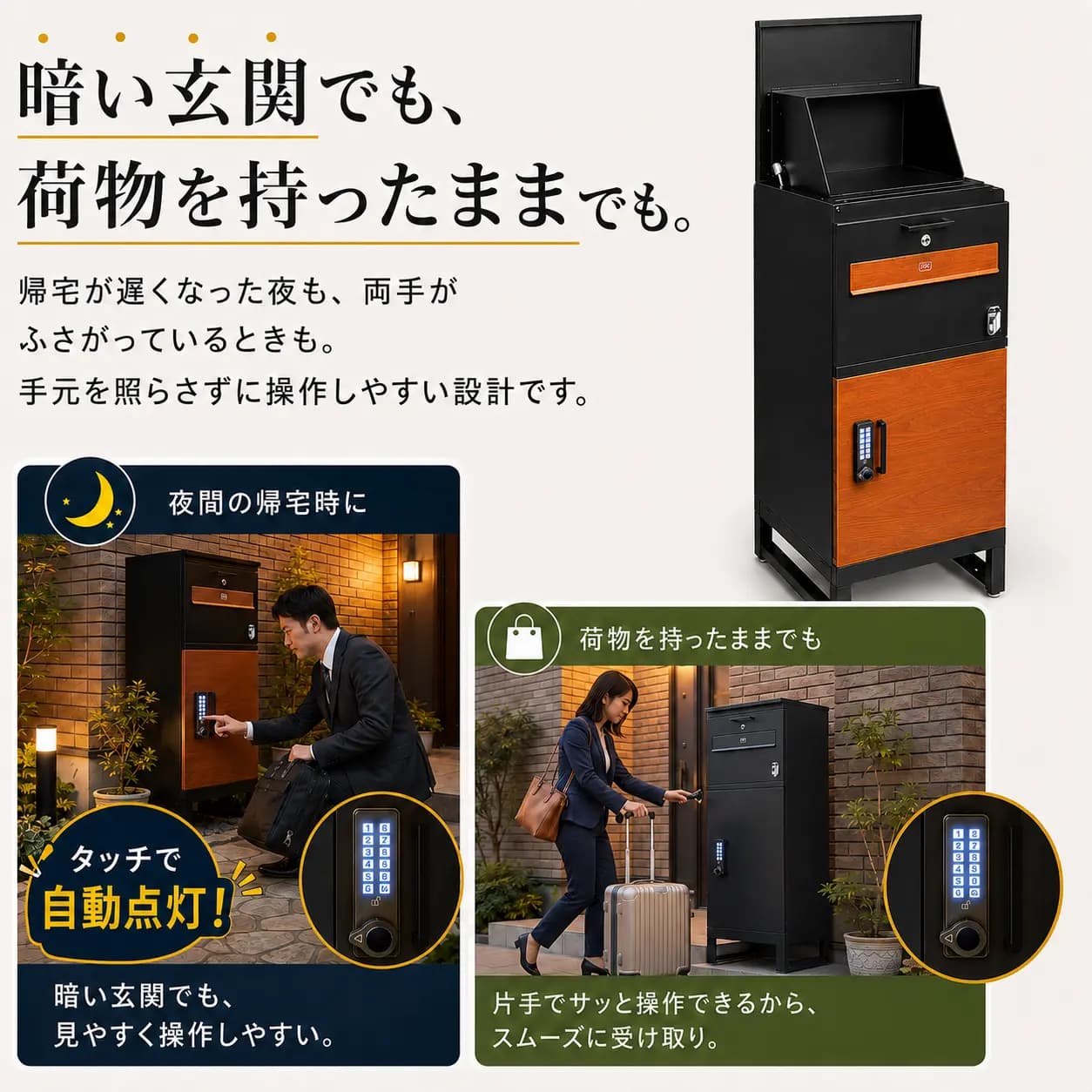 宅配ボックス ルスネコボックス Premium｜デジタルキー・木目ブラック