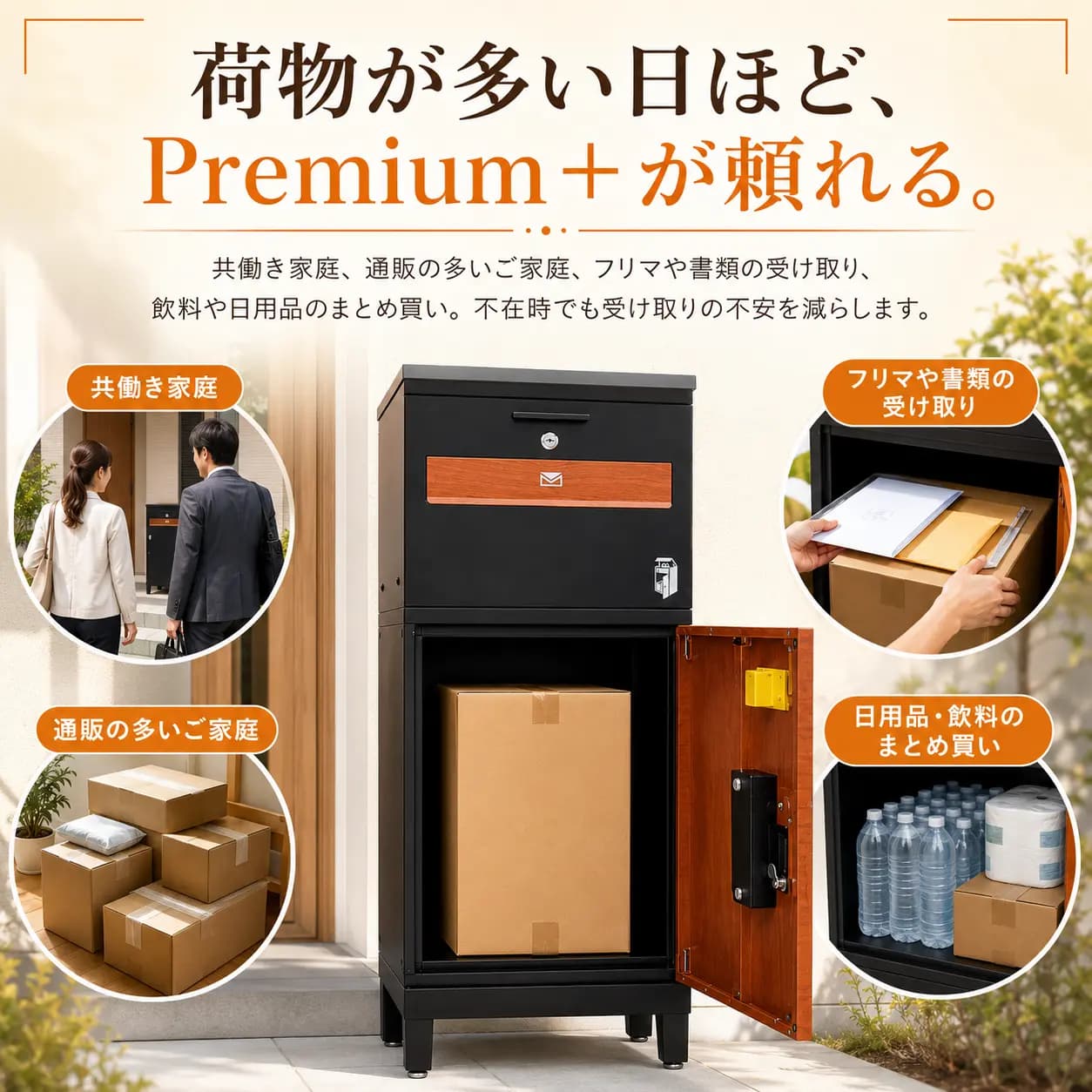 宅配ボックス ルスネコボックス Premium｜デジタルキー・木目ブラック
