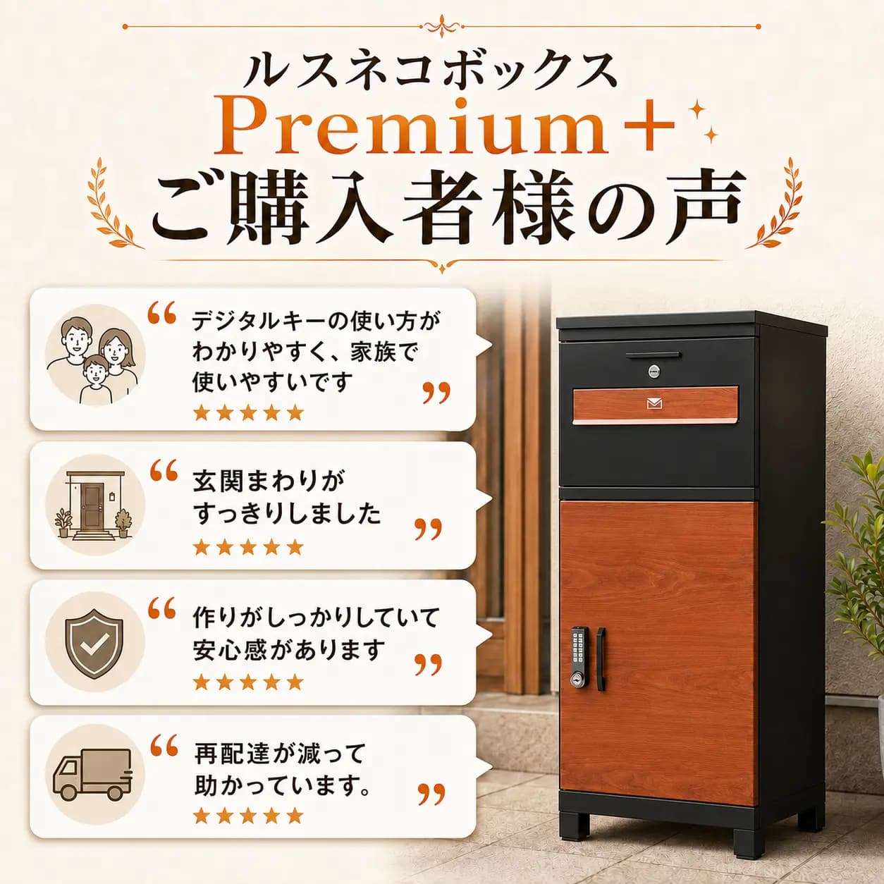 宅配ボックス ルスネコボックス Premium｜デジタルキー・木目ブラック