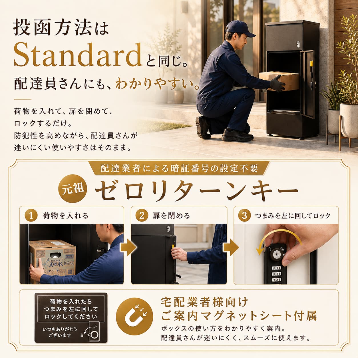 宅配ボックス 戸建て用｜ルスネコボックス Standard＋ 大容量・暗証番号式