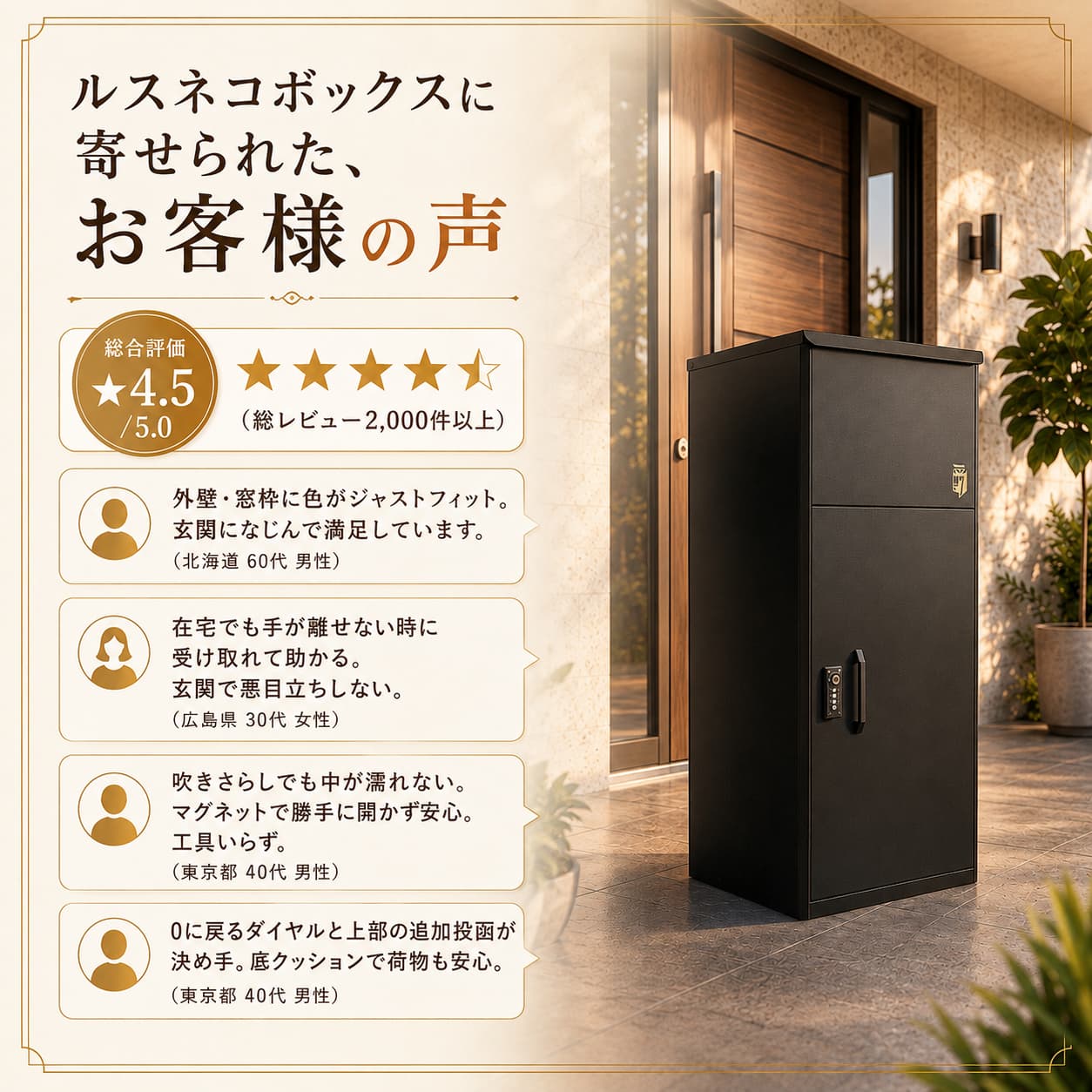 宅配ボックス 戸建て用｜ルスネコボックス Standard＋ 大容量・暗証番号式